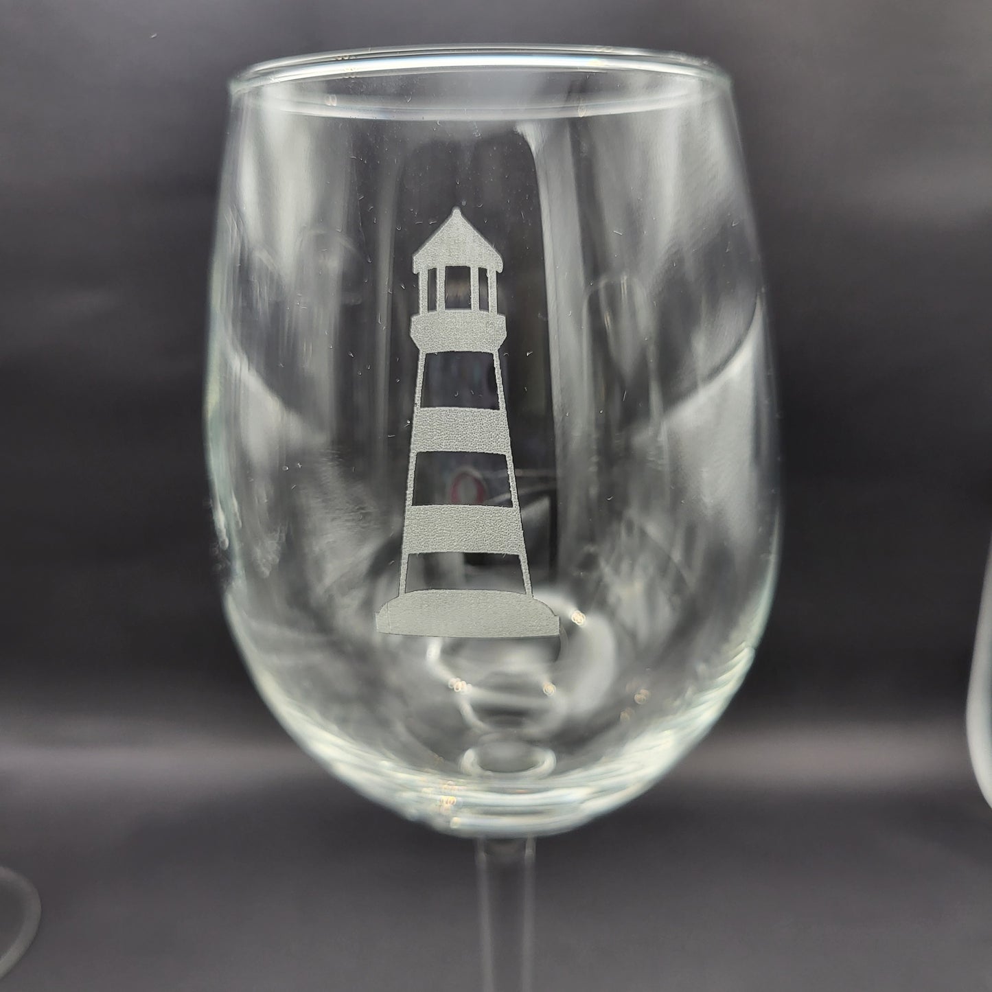 Lighthouse etched glassware