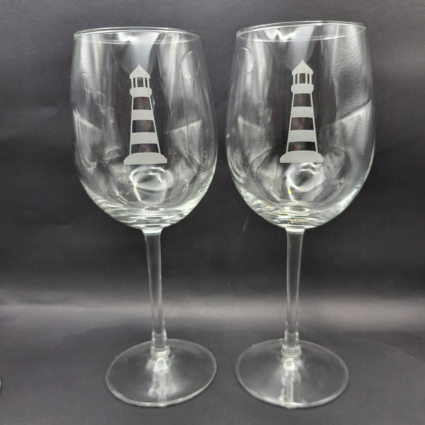 Lighthouse etched glassware