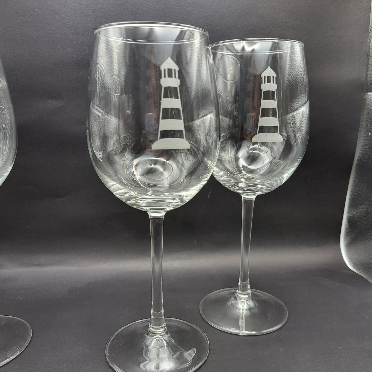Lighthouse etched glassware