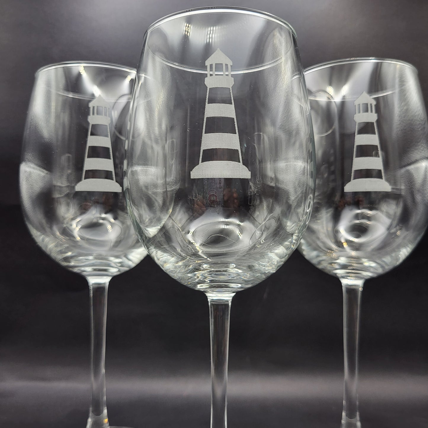 Lighthouse etched glassware