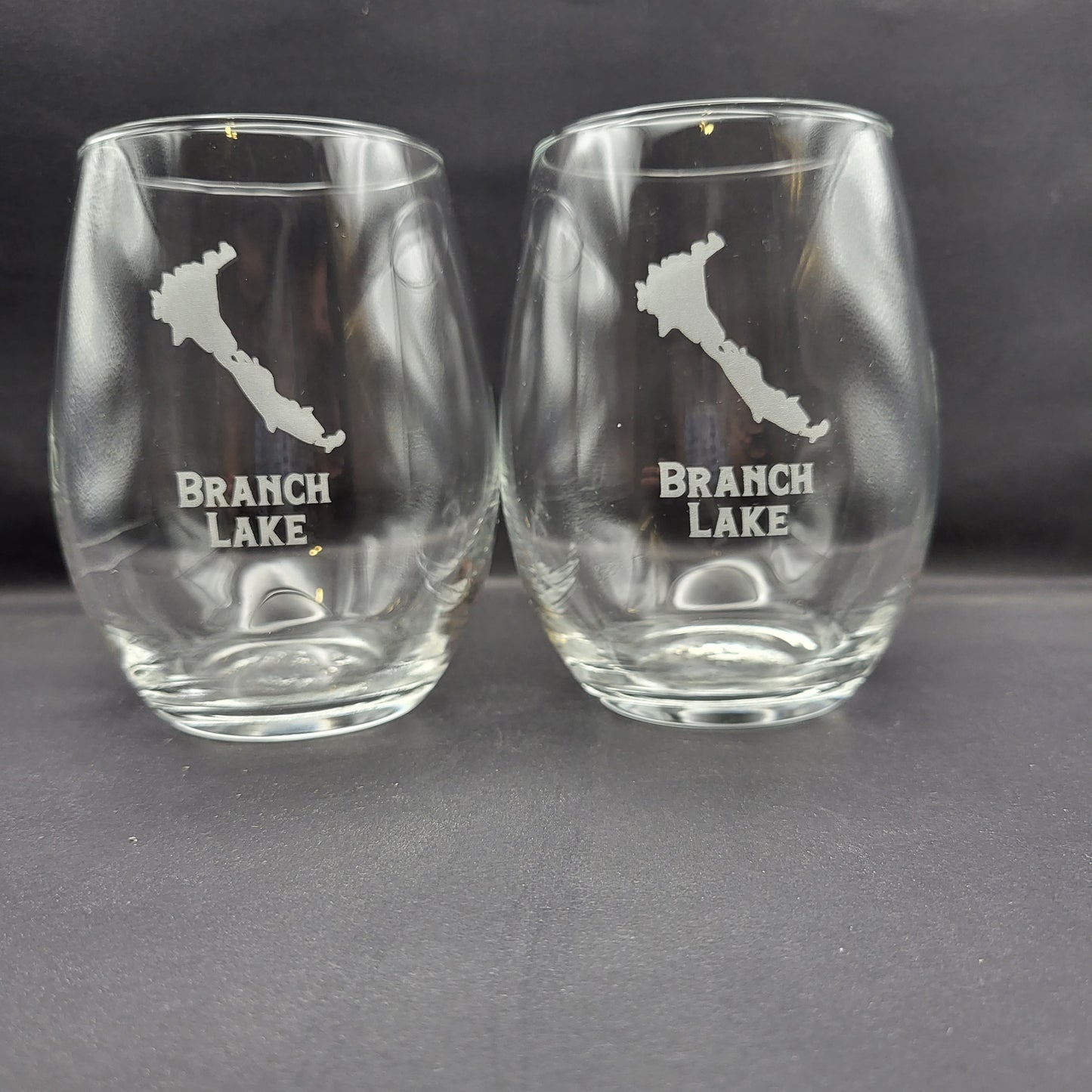 Branch Lake etched glassware