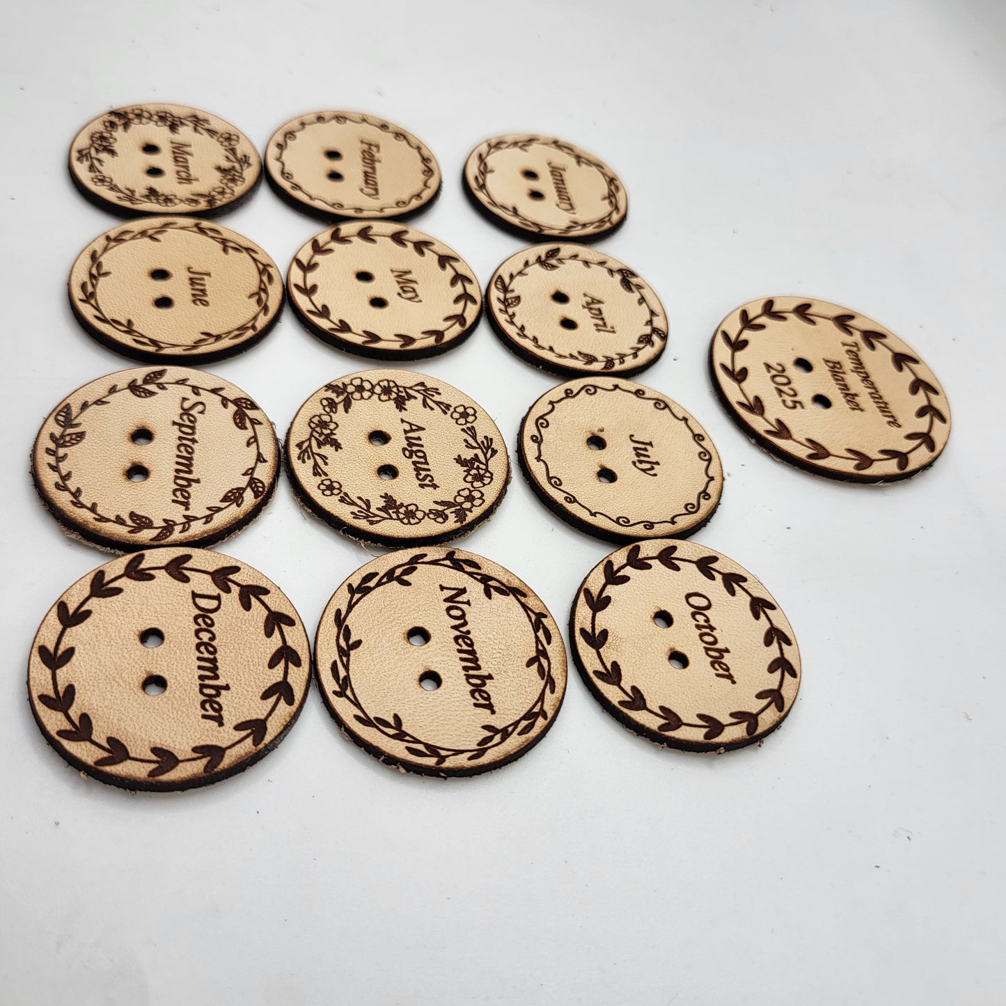 Round Leather Month Tags