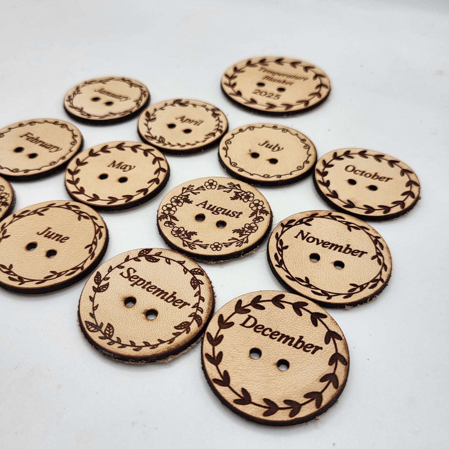 Round Leather Month Tags