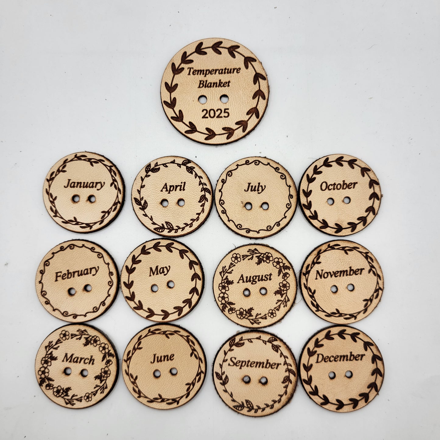 Round Leather Month Tags