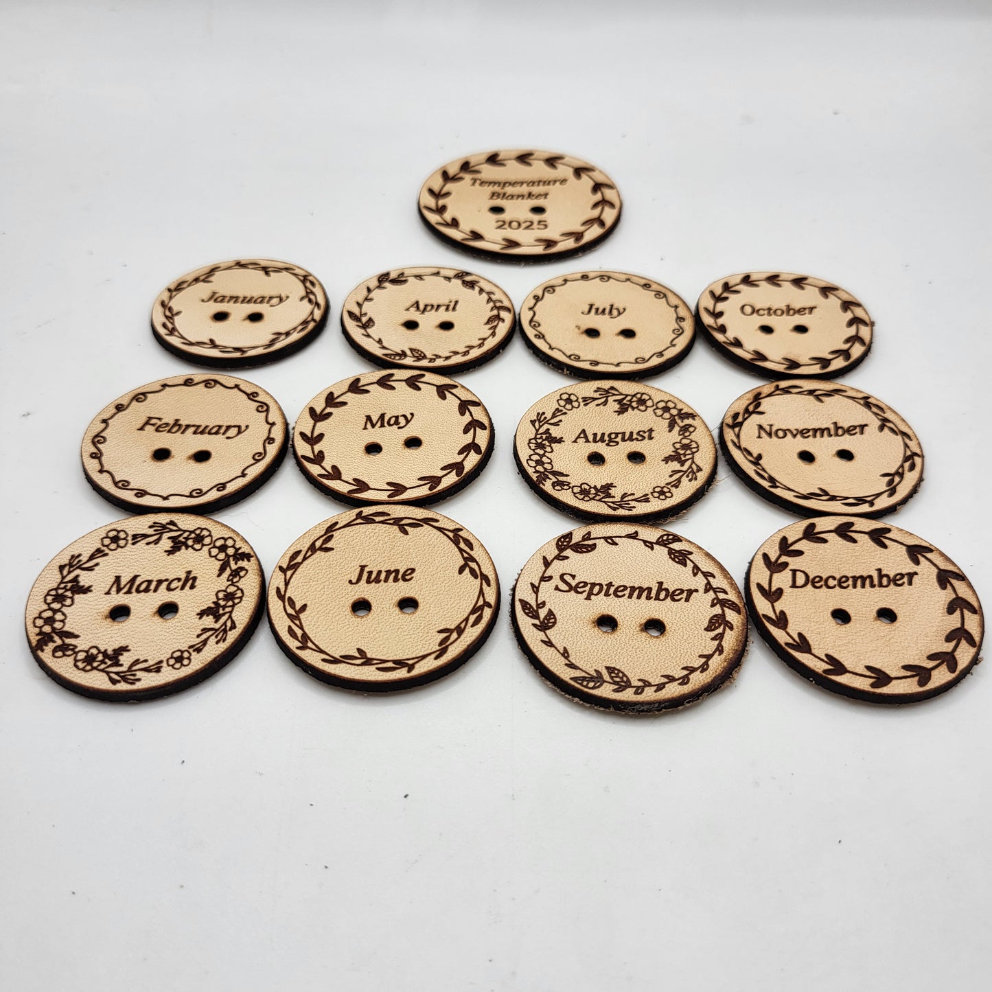 Round Leather Month Tags