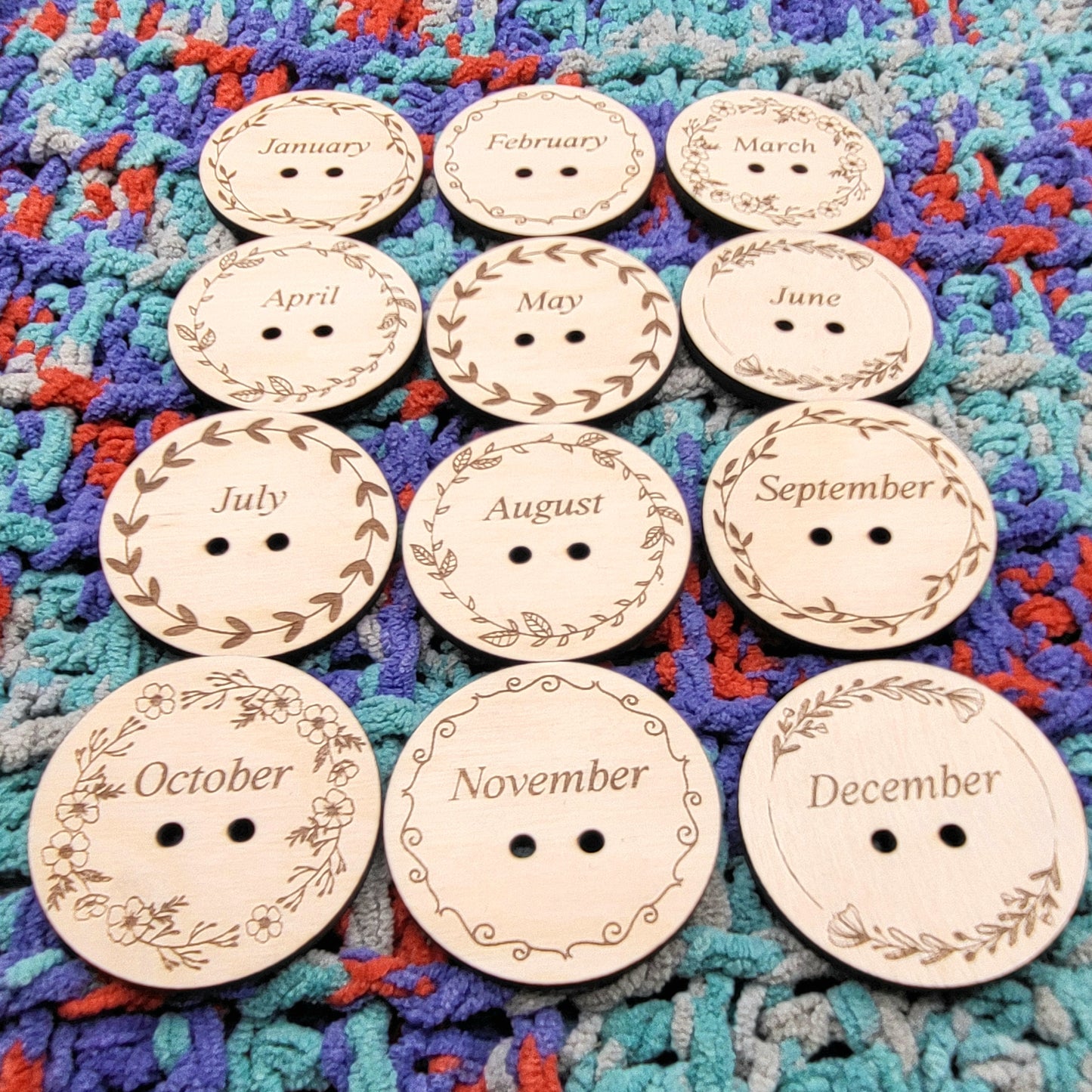 Temperature Blanket Month Buttons Round