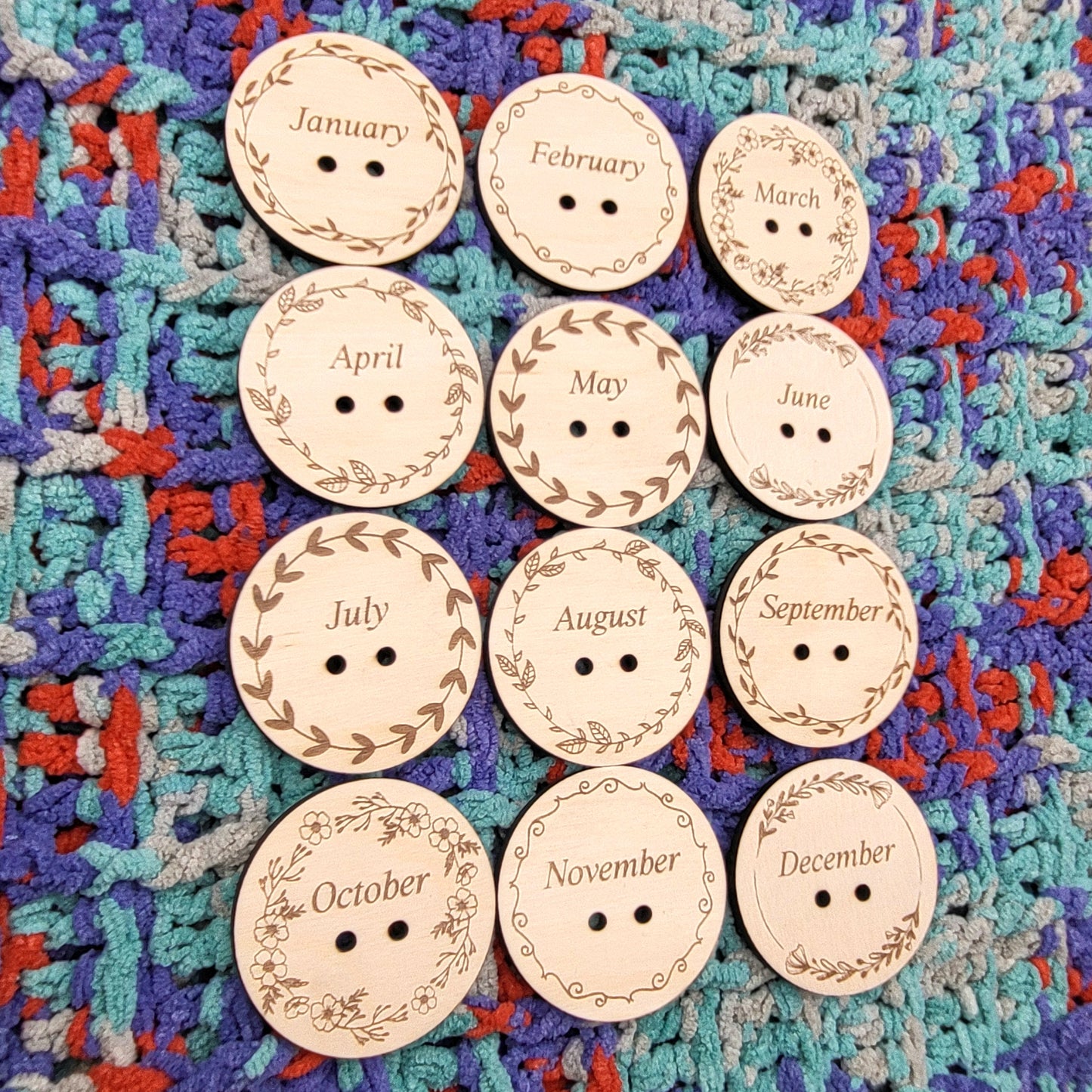 Temperature Blanket Month Buttons Round
