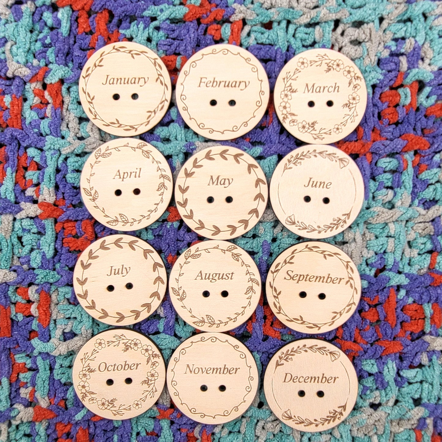 Temperature Blanket Month Buttons Round