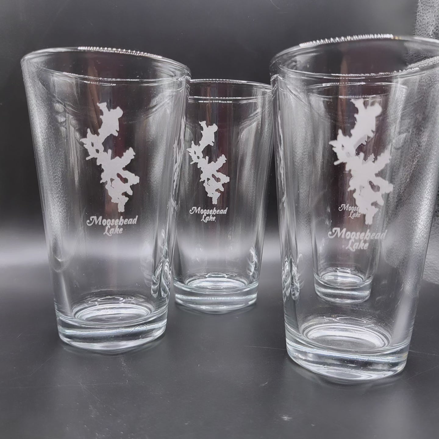 Moosehead Lake etched glassware