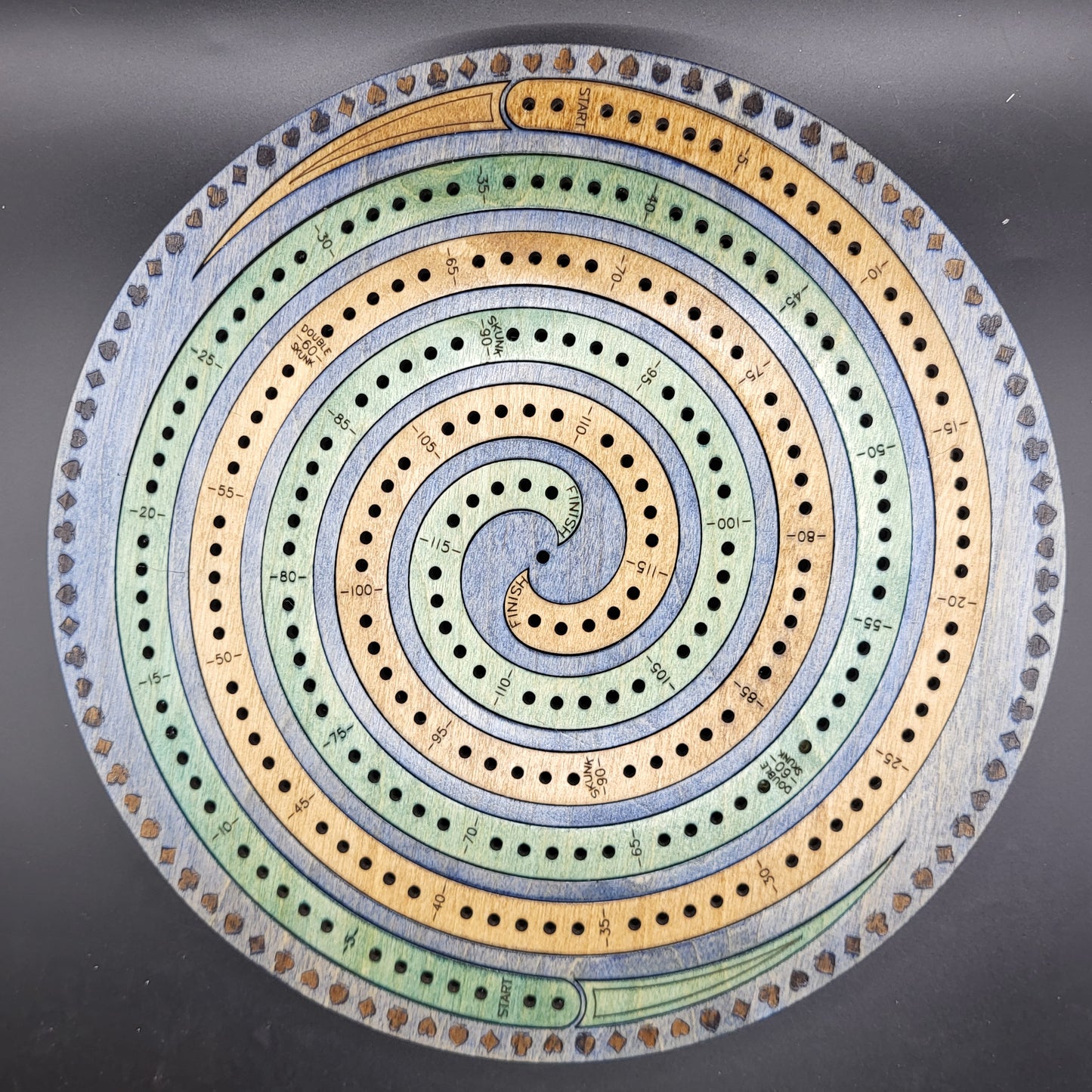 Double Spiral 2 Track Cribbage Board