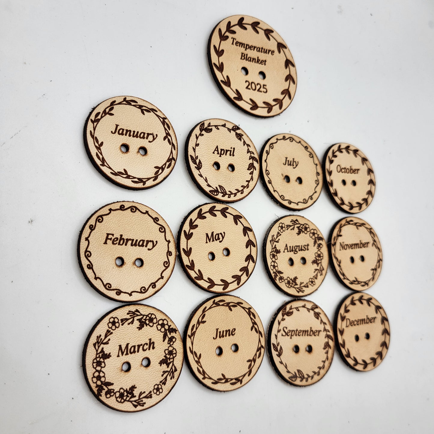 Round Leather Month Tags