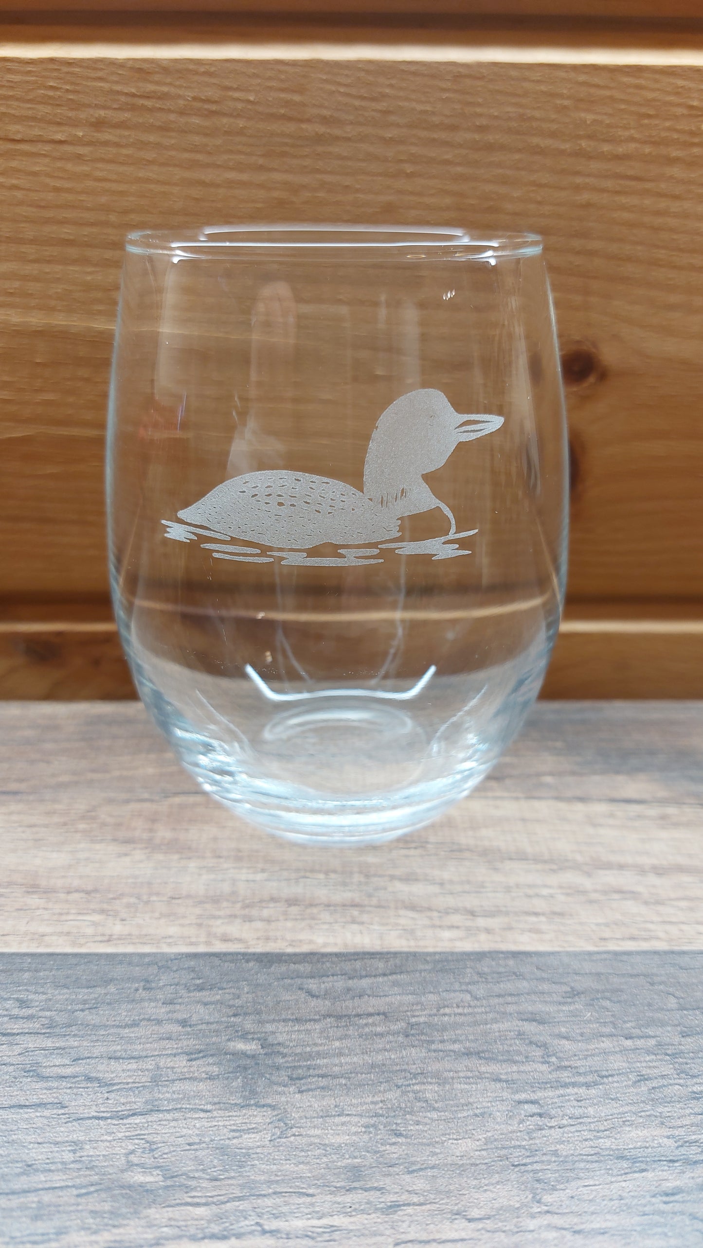 Loon etched glassware