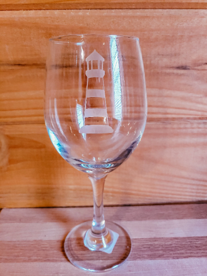 Lighthouse etched glassware