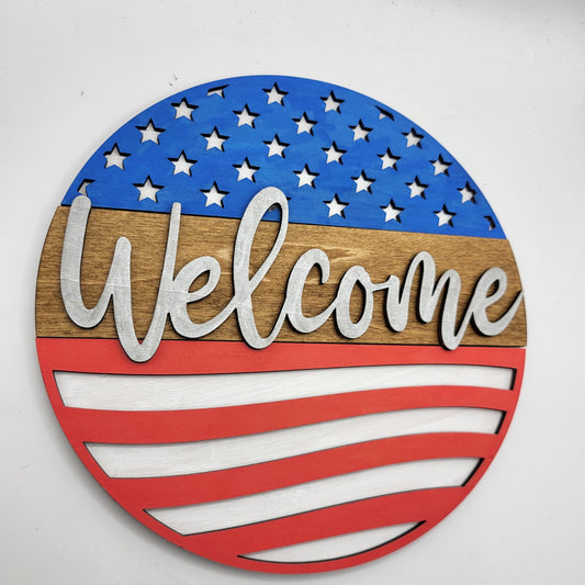 American Flag 8" Welcome Round