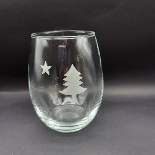 Maine Flag etched glassware