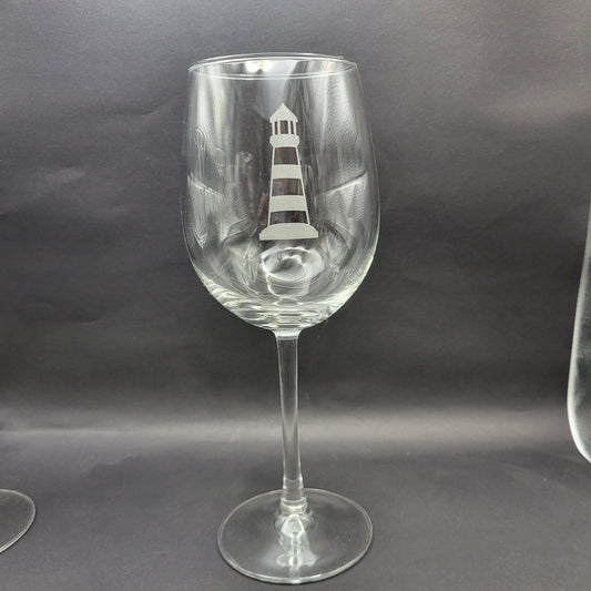 Lighthouse etched glassware