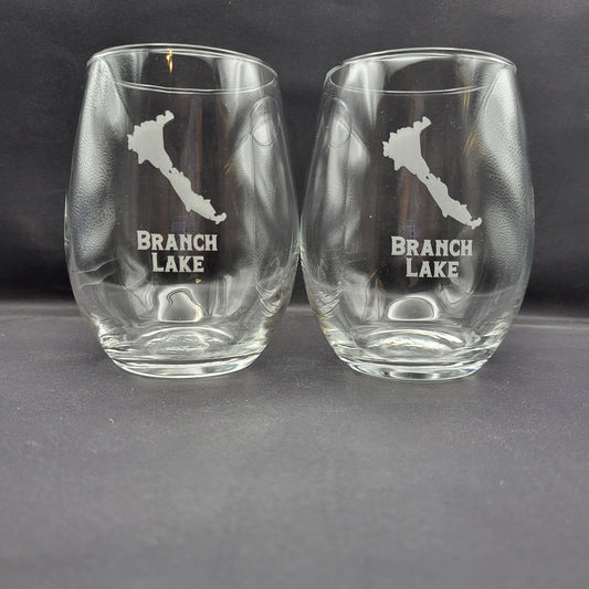 Branch Lake etched glassware