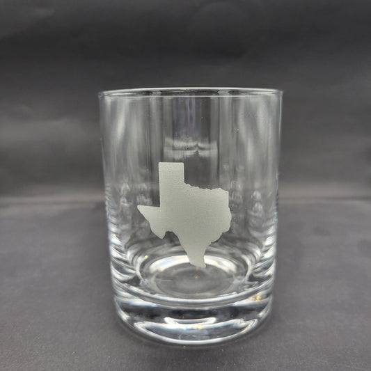 Texas State Outline Etched Glassware