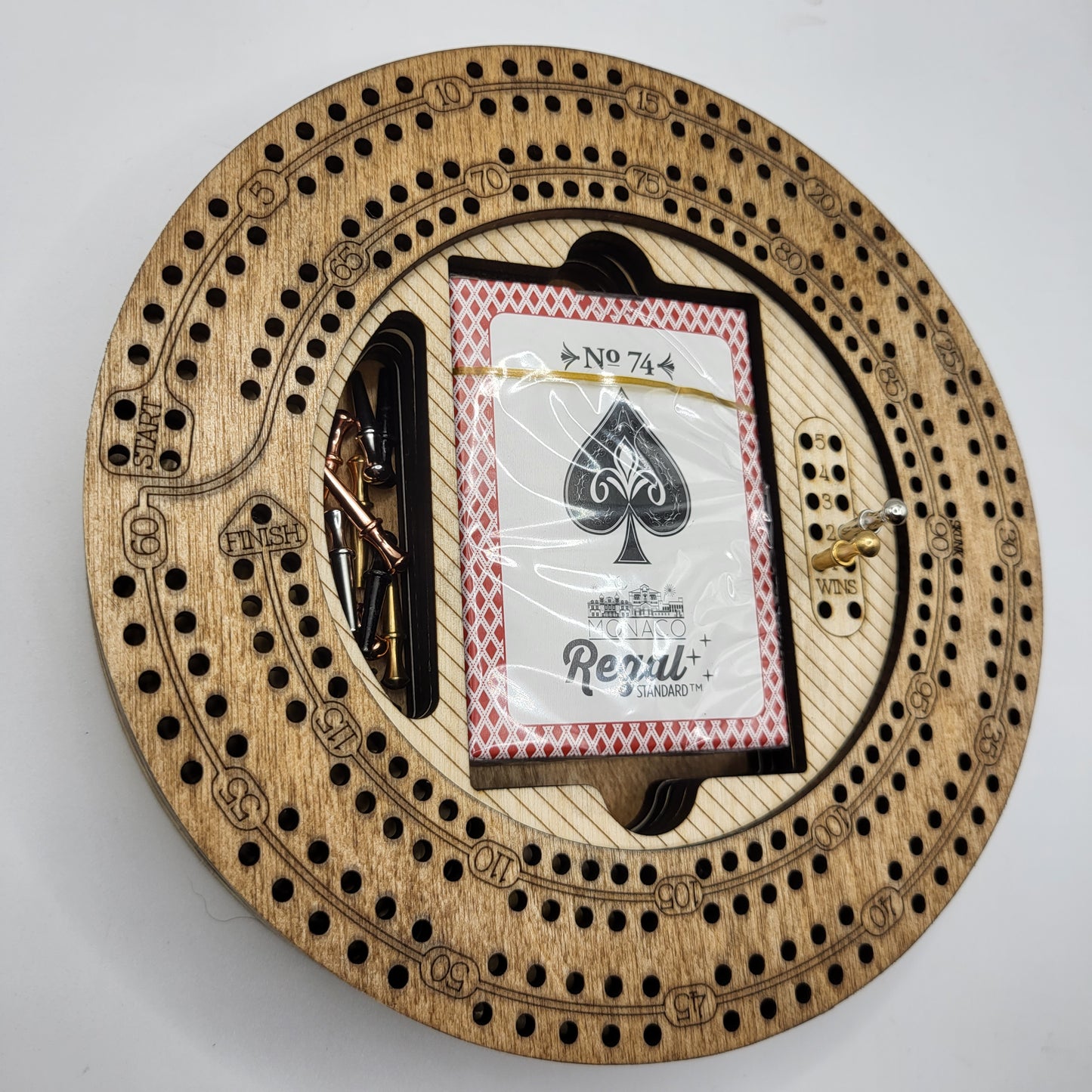 Two Track Round Cribbage Board