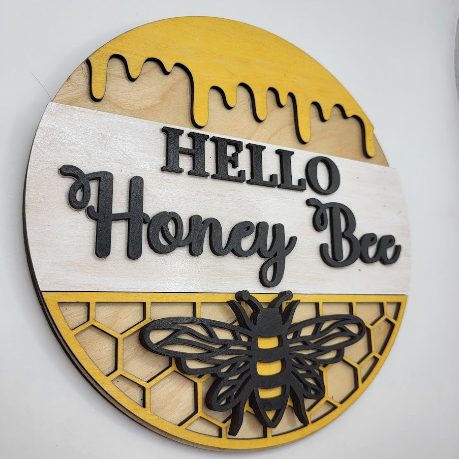 Hello Honey Bee Round Sign