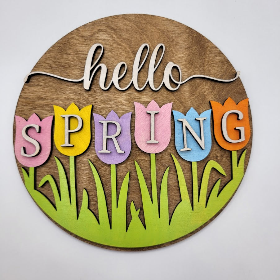 Hello Spring Round Sign