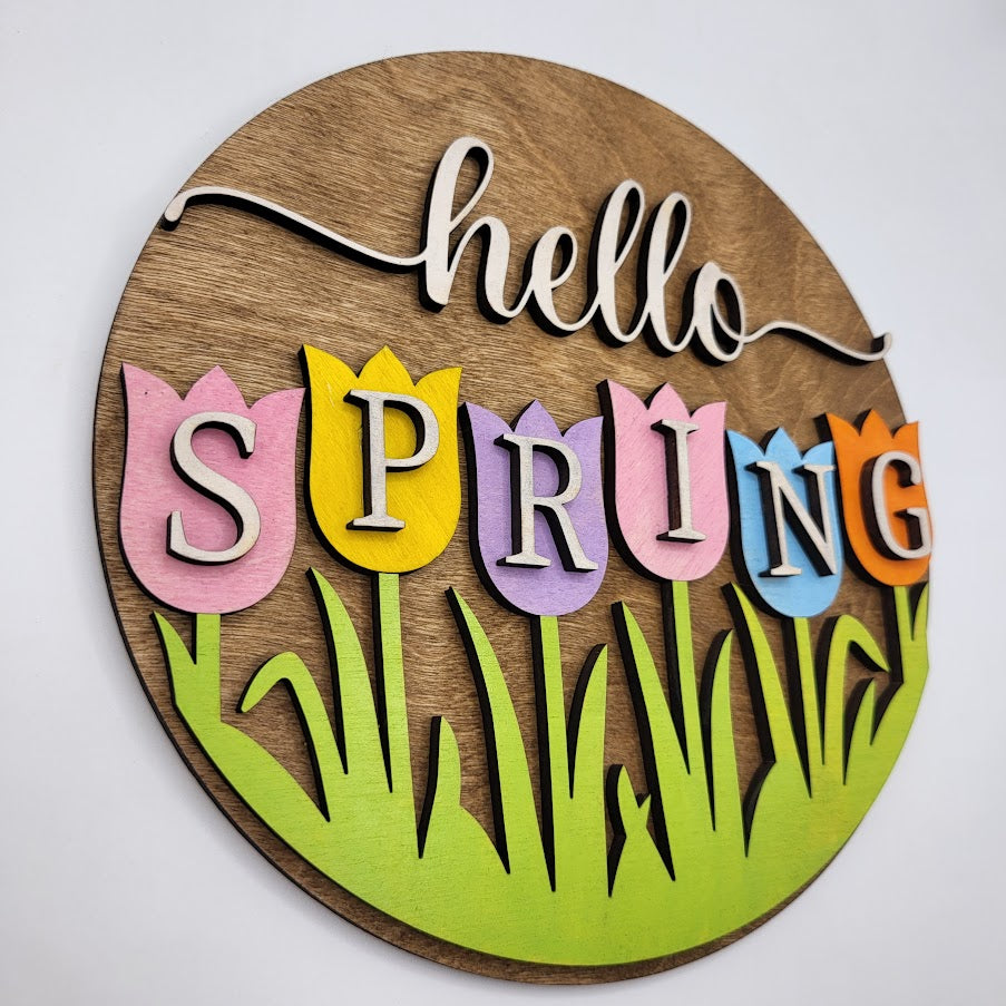 Hello Spring Round Sign