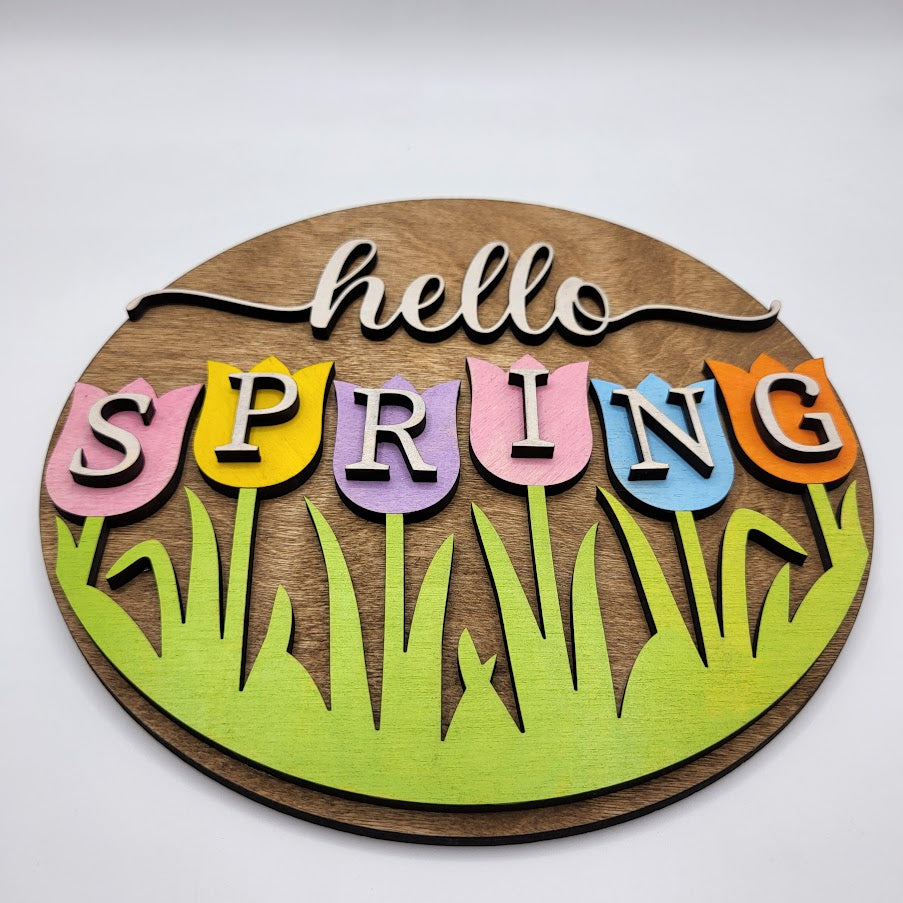 Hello Spring Round Sign