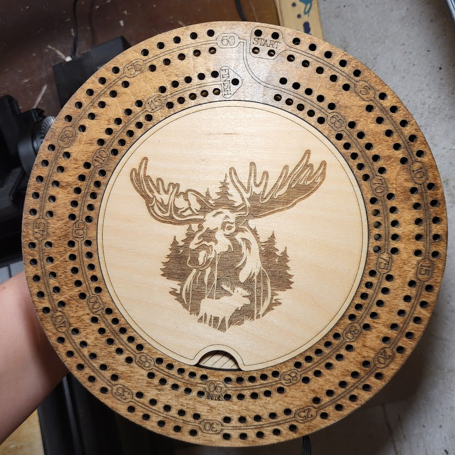 Two Track Round Cribbage Board