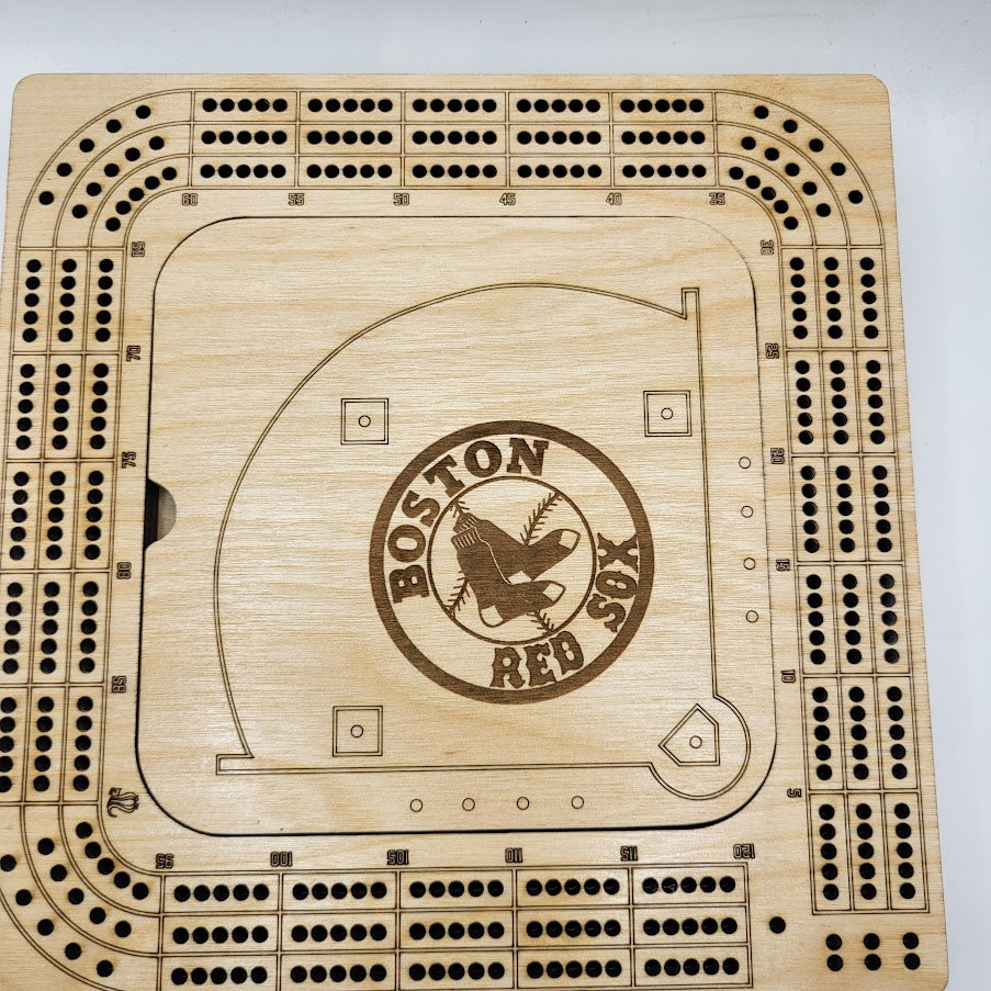 Game Day top Cribbage Board, Football Cribbage Board with storage for cards and pegs