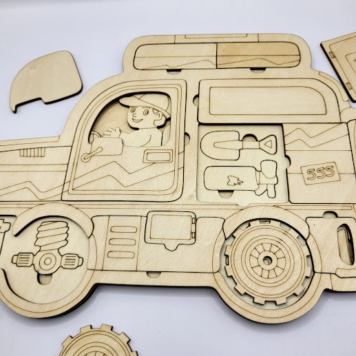 Car Puzzle 3 Layer Basswood