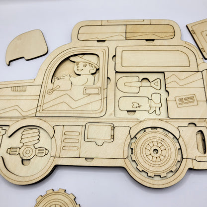 Car Puzzle 3 Layer Basswood