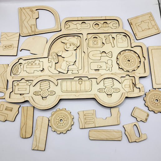 Car Puzzle 3 Layer Basswood