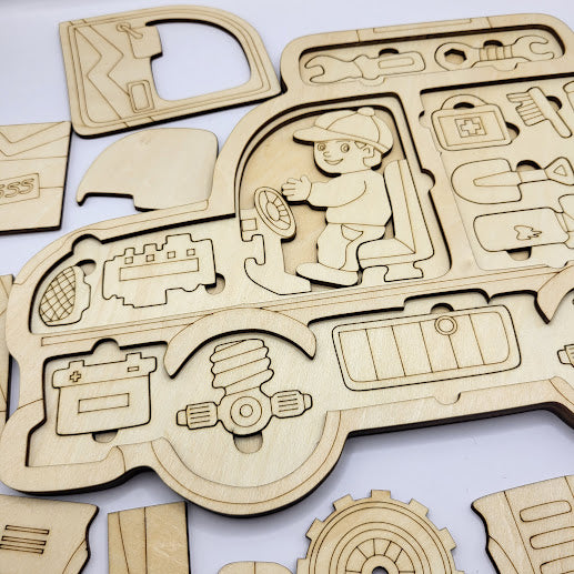 Car Puzzle 3 Layer Basswood