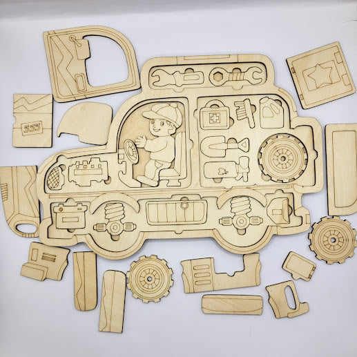 Car Puzzle 3 Layer Basswood