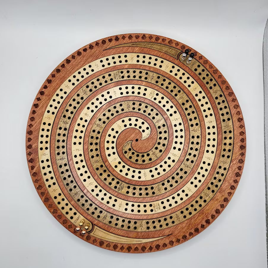 Double Spiral 4 Track Cribbage Board