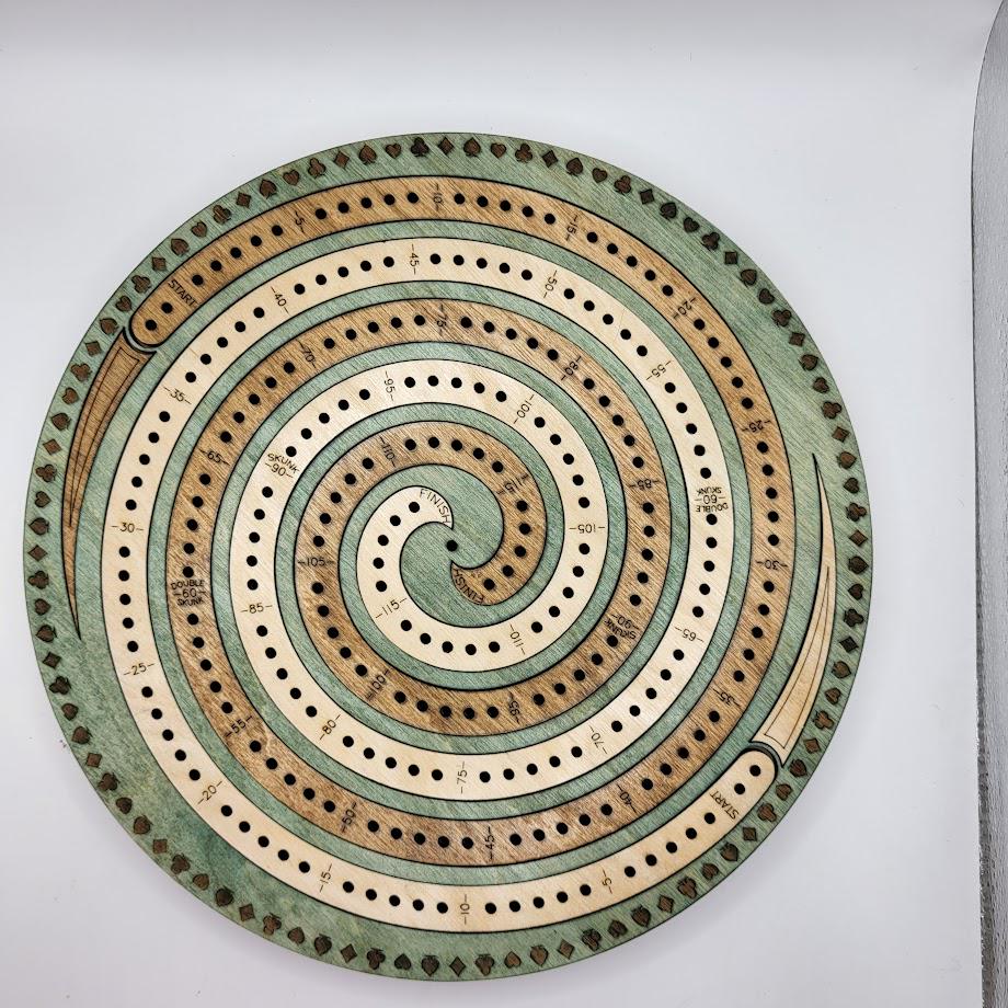 Double Spiral 2 Track Cribbage Board