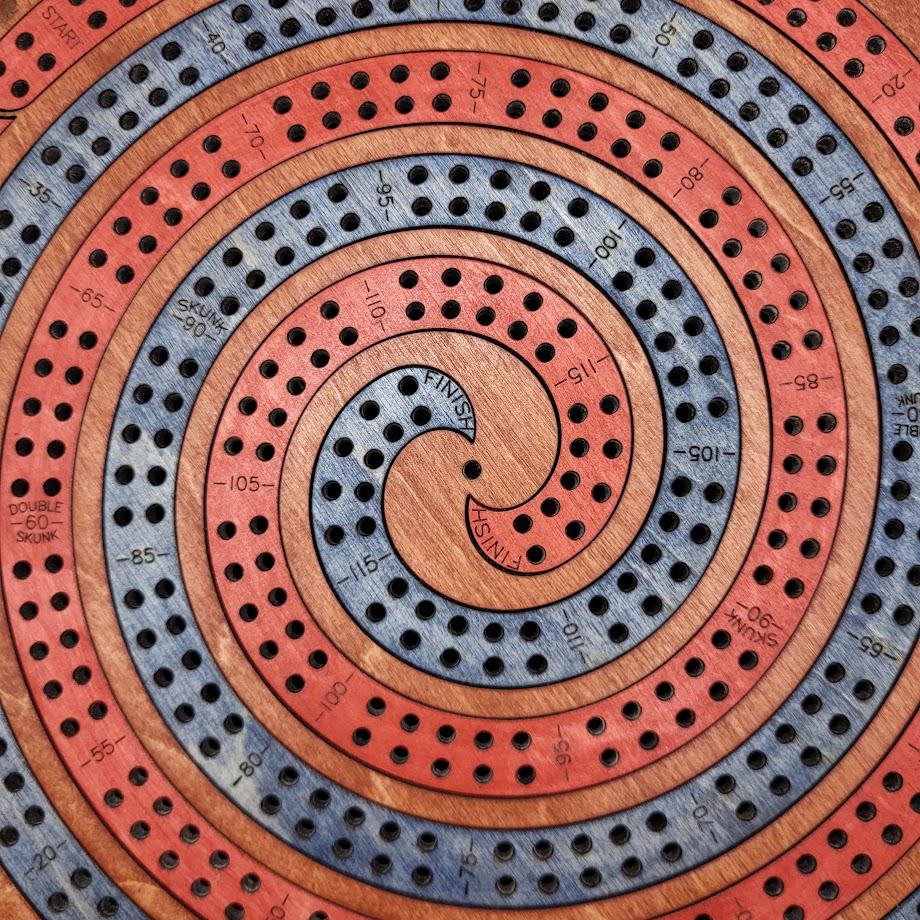 Double Spiral 4 Track Cribbage Board