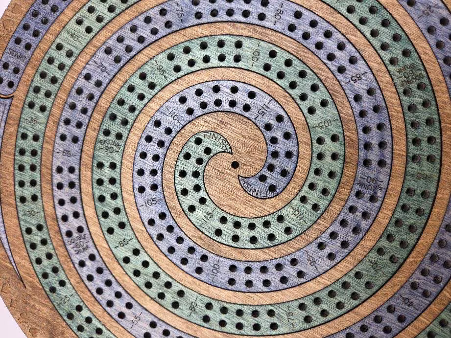 Double Spiral 4 Track Cribbage Board