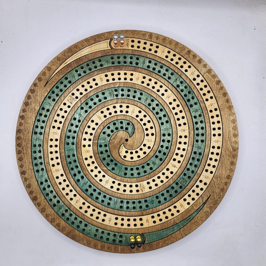 Double Spiral 4 Track Cribbage Board