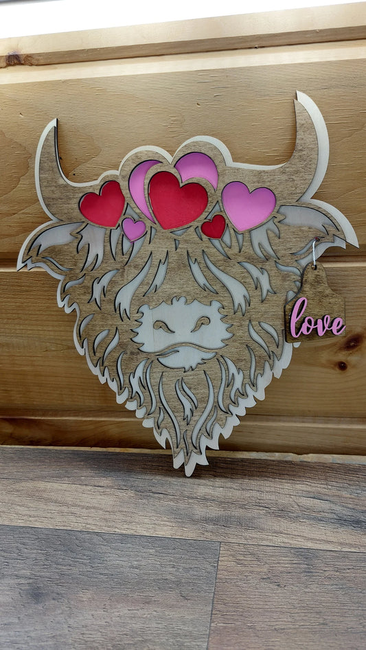 Highland Cow Valentines Day sign