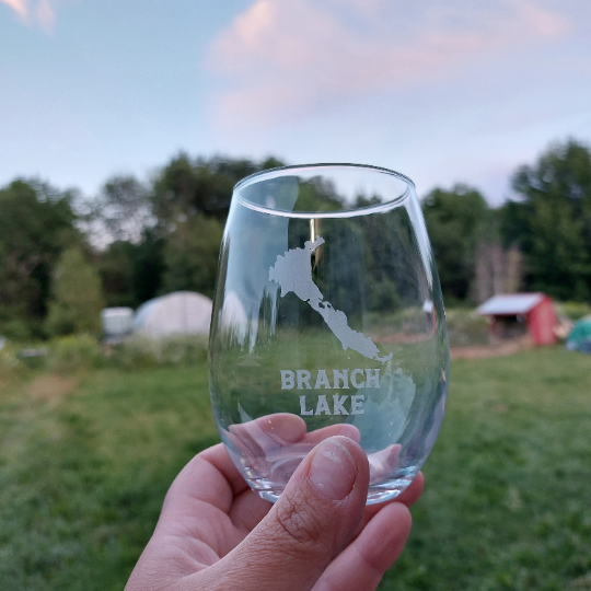 Branch Lake etched glassware
