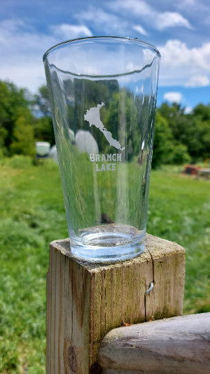 Branch Lake etched glassware