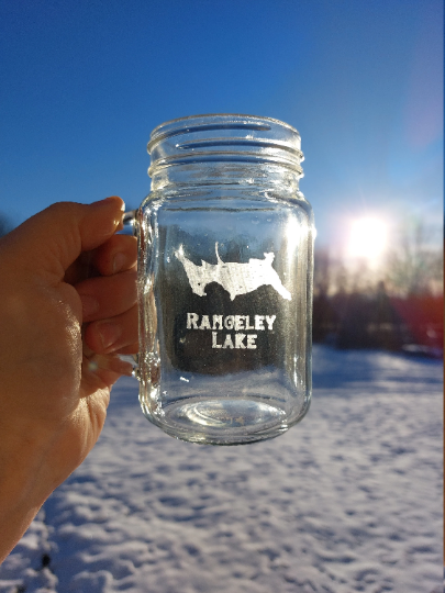 Rangeley Lake etched glassware